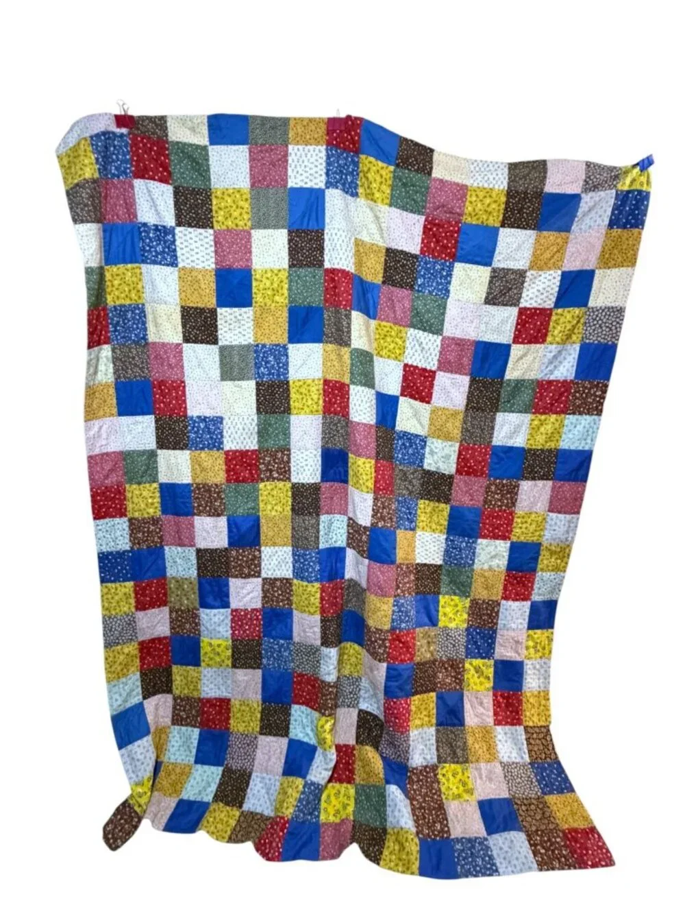 Vintage Scrappy Charm Patchwork Quilt 74 x 84 Country Ditzy Flowers Cabincore